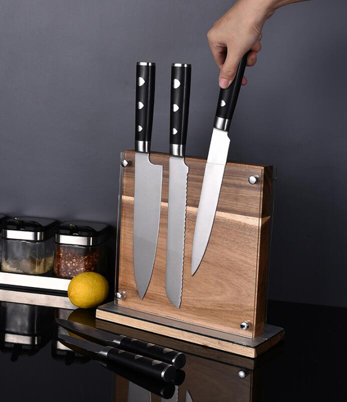Magnetic knife block in wood finish