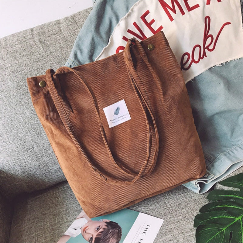 Corduroy tote bag in brown