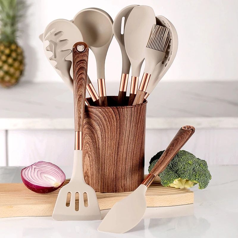 10-piece silicone kitchen utensil set with holder