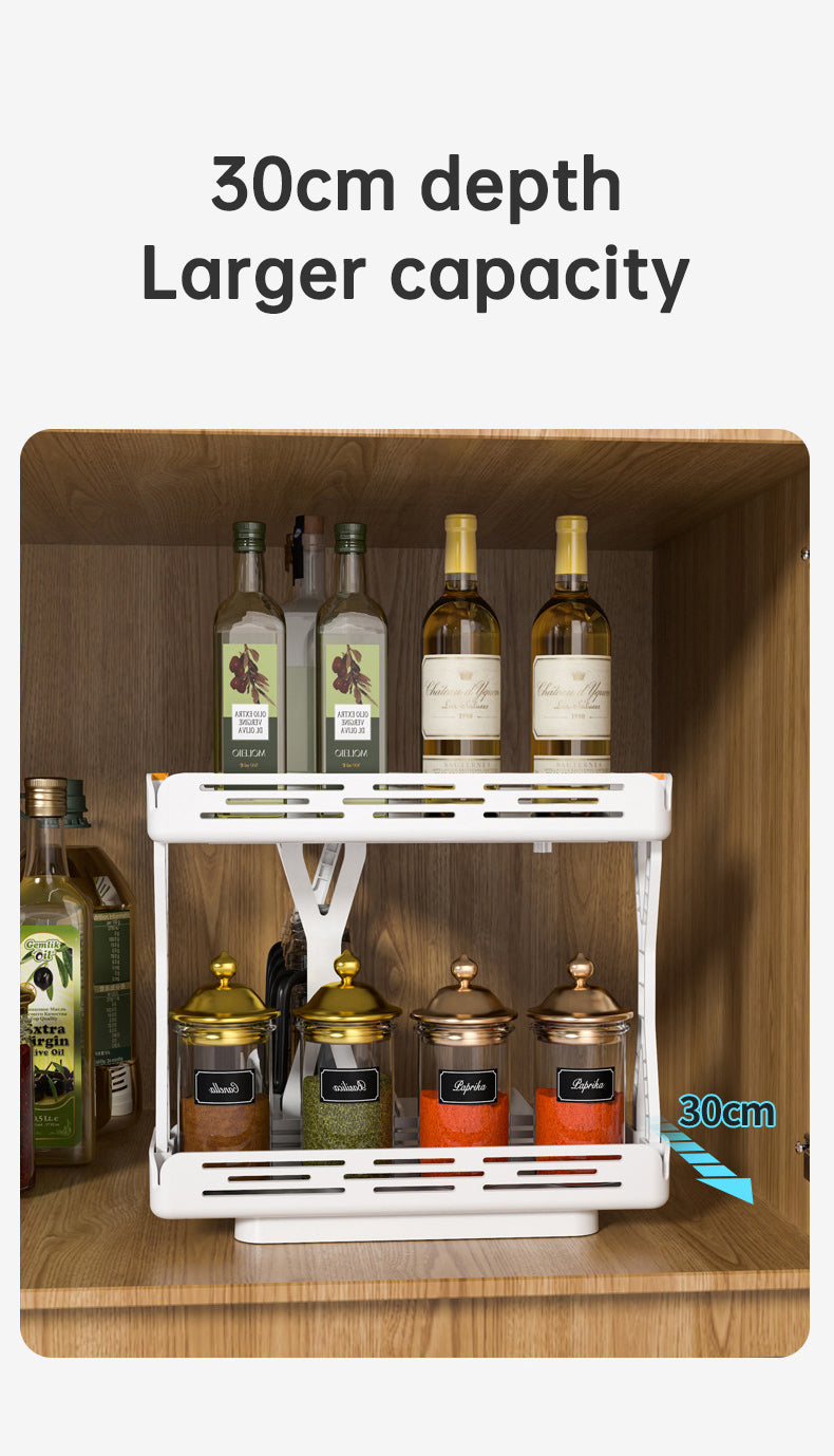 Spice rack in a tidy kitchen cupboard