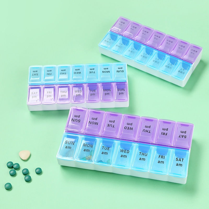 Weekly pill box filled with tablets