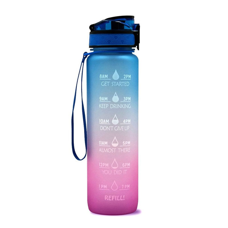 Sports water bottle held during a workout