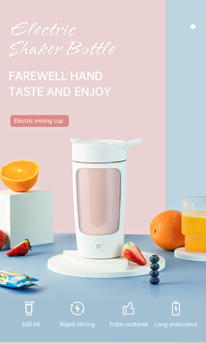 Portable blender shown in size comparison