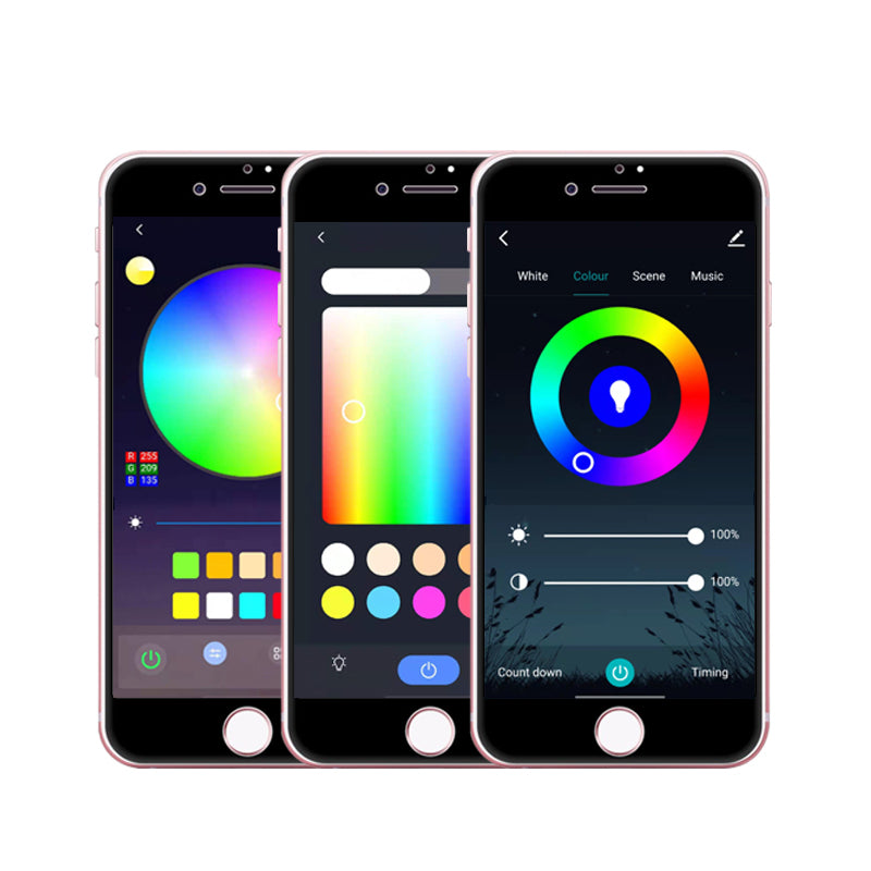 RGB smart bulb lighting a living room lamp
