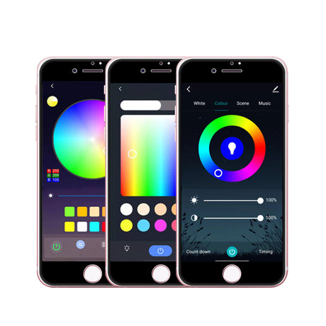 RGB smart bulb lighting a living room lamp