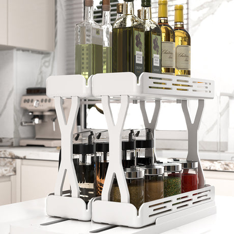 Spice rack pulled out from a cabinet