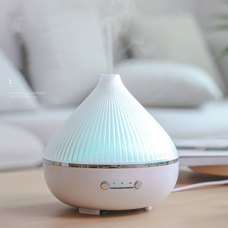 Wood grain aroma diffuser and humidifier on a desk