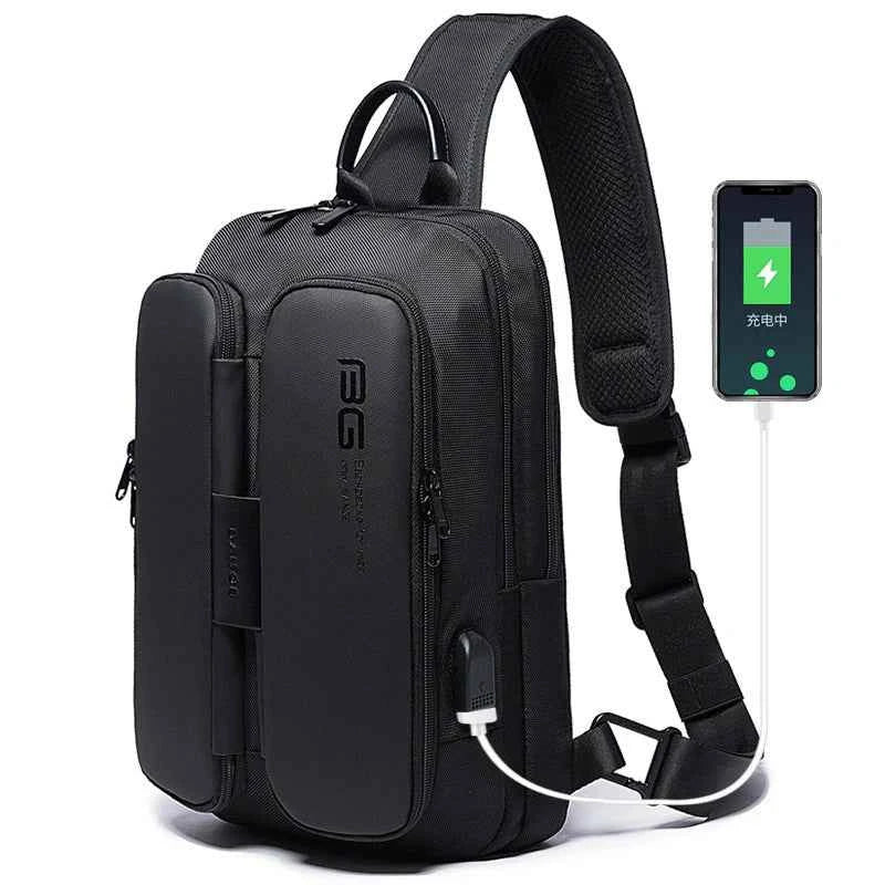 Shoulder Tech Chest Bag for Men – USB Charging Sling Backpack with Modern Outdoor Street Style
