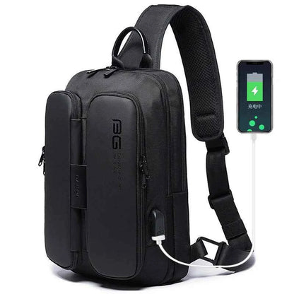 Shoulder Tech Chest Bag for Men – USB Charging Sling Backpack with Modern Outdoor Street Style