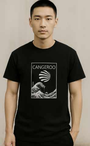 Cangeroo Graphic Unisex Heavy Cotton Tee - Vintage Wave Design