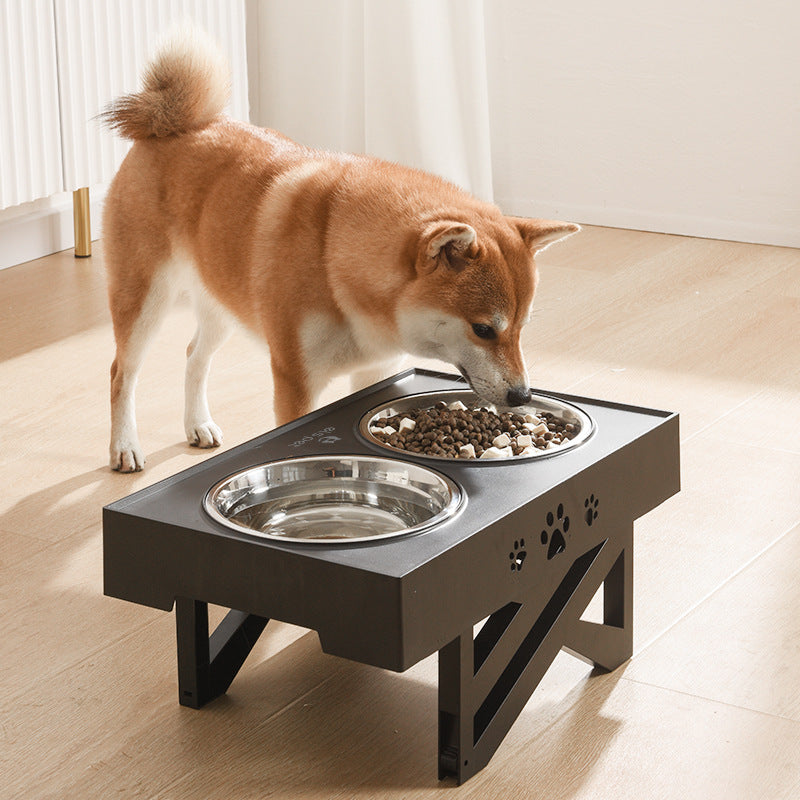 Folding raised pet bowl
