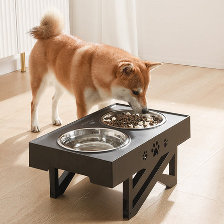 Folding raised pet bowl