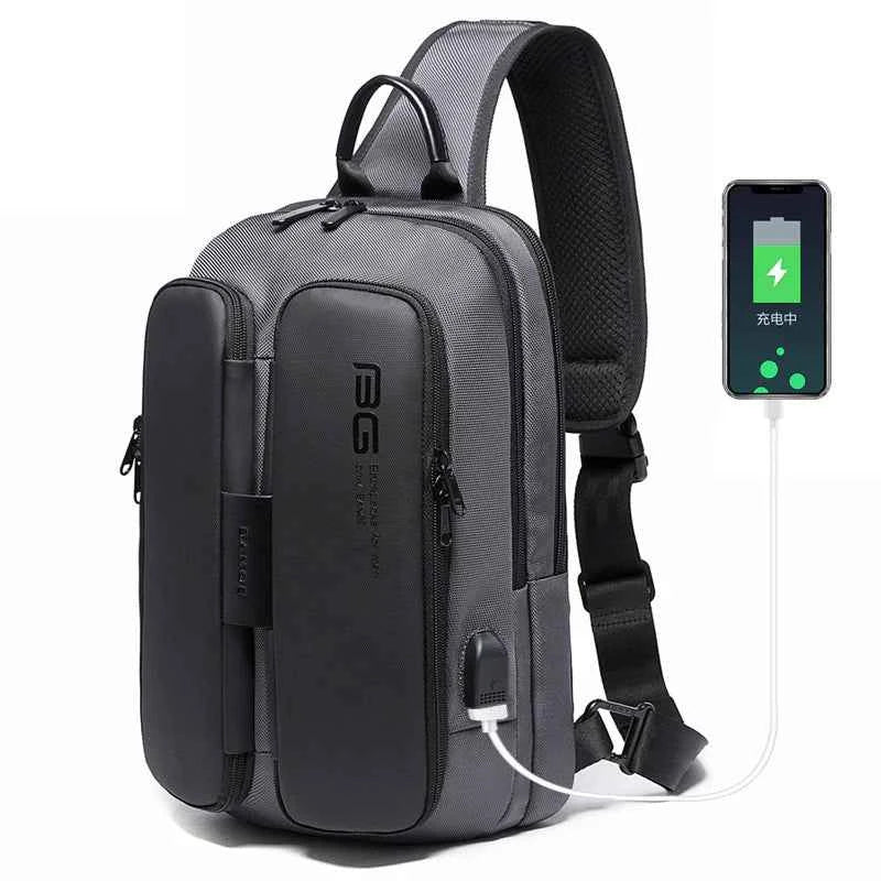 Shoulder Tech Chest Bag for Men – USB Charging Sling Backpack with Modern Outdoor Street Style