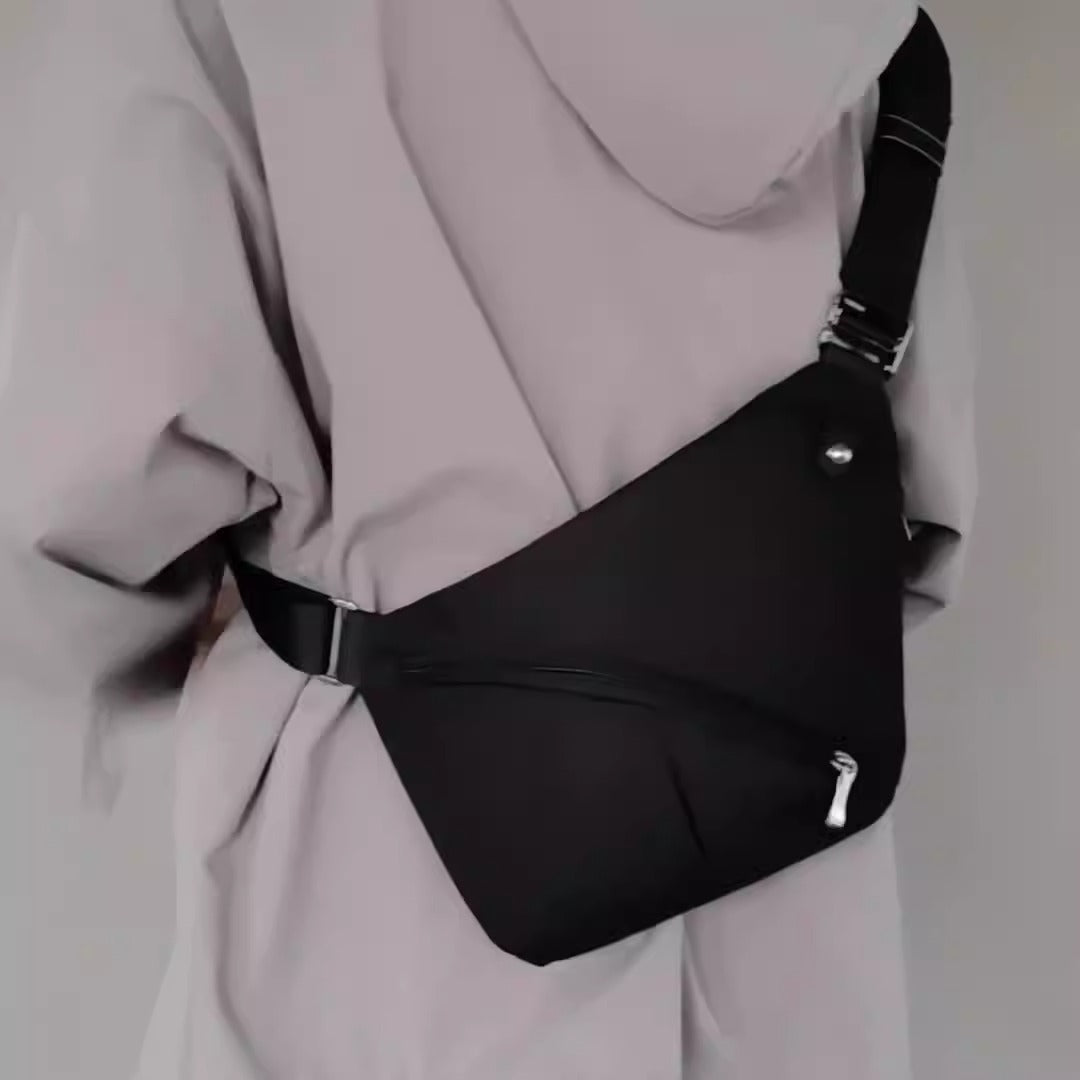 Crossbody bag worn on the right shoulder