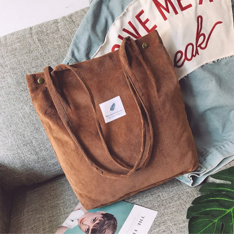 Corduroy tote bag in brown