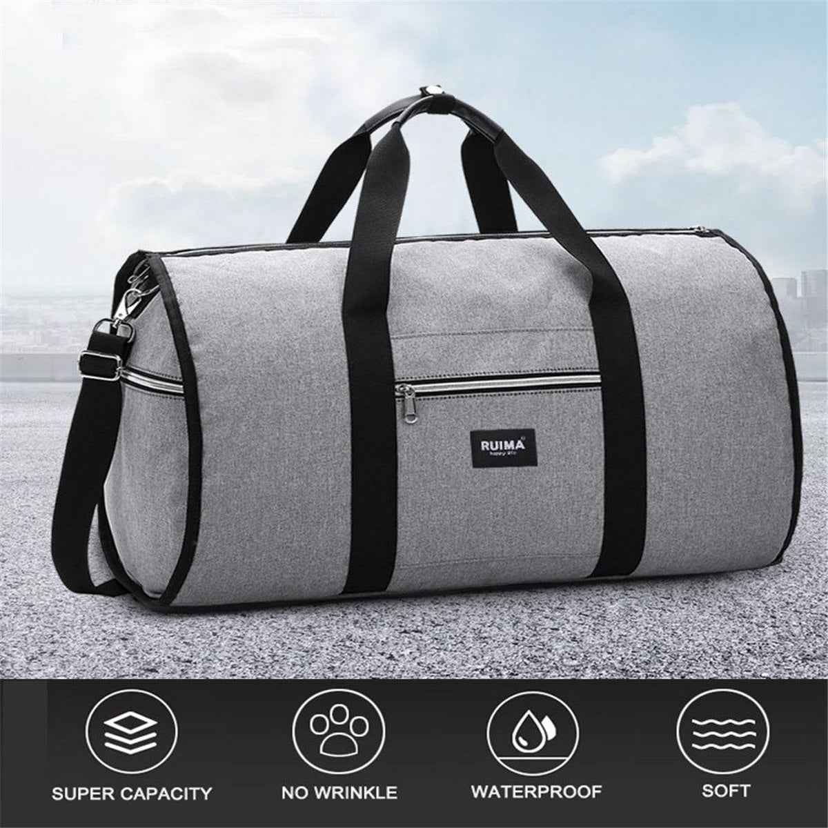 2-in-1 Waterproof Travel Duffel Bag – Large Carry-On Shoulder Garment Tote for Men & Women