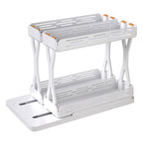 Spice rack mounted inside a kitchen cabinet
