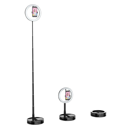 Ring light with phone mounted for filming