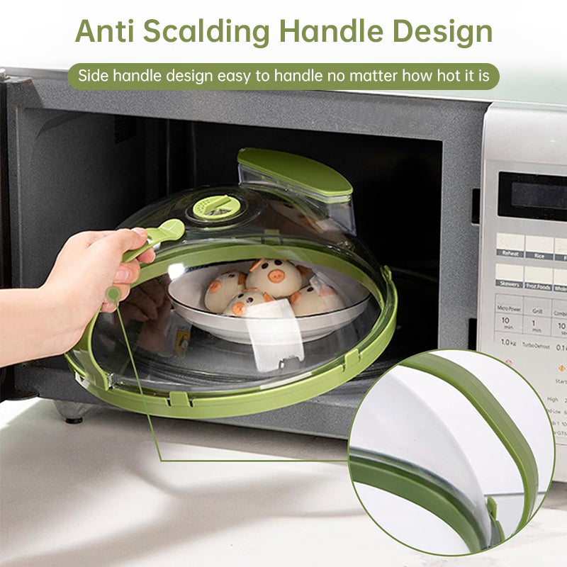Microwave splatter cover size shown over a plate