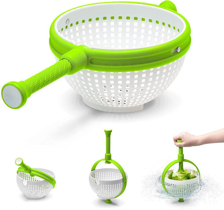 Press-and-spin salad spinner