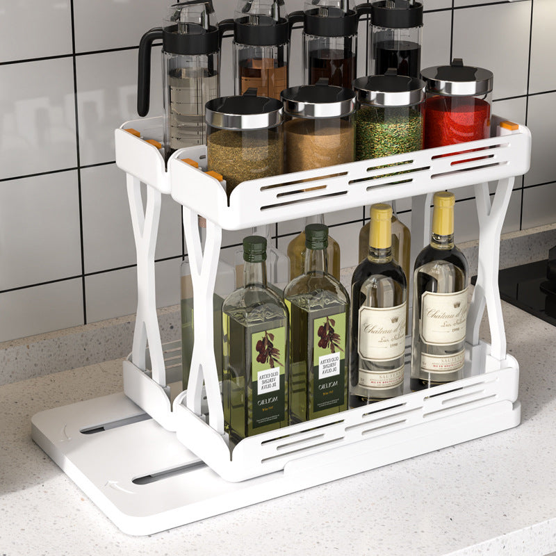 Spice rack filled with seasoning jars