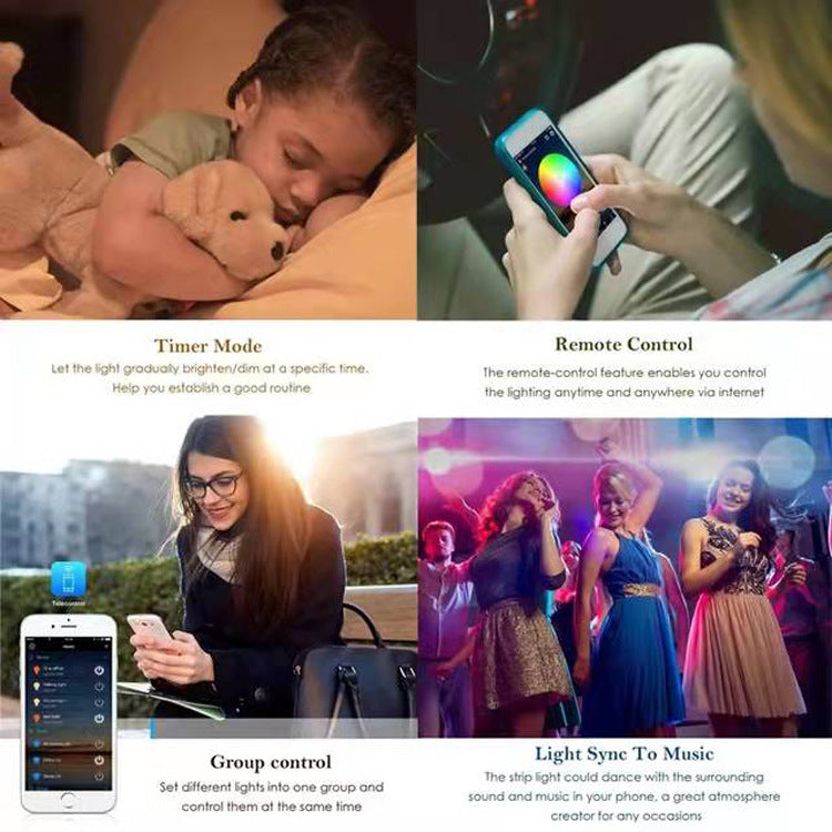 RGB LED strip lights glowing in multiple colours