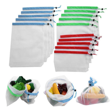 Reusable mesh bag with drawstring closure