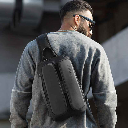 Shoulder Tech Chest Bag for Men – USB Charging Sling Backpack with Modern Outdoor Street Style
