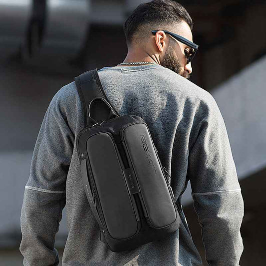Shoulder Tech Chest Bag for Men – USB Charging Sling Backpack with Modern Outdoor Street Style