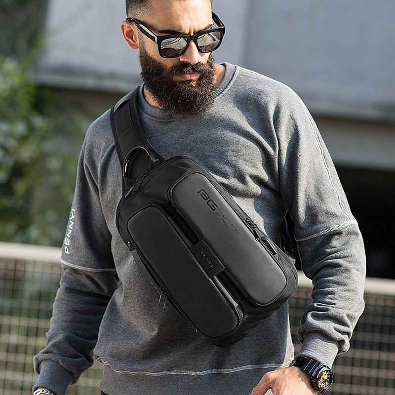 Shoulder Tech Chest Bag for Men – USB Charging Sling Backpack with Modern Outdoor Street Style