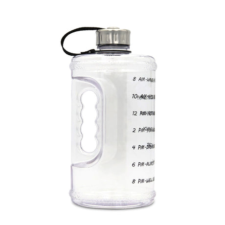 Person drinking from the 2.2L water bottle at the gym