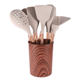 Silicone utensil set shown with storage holder