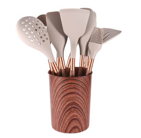 Silicone utensil set shown with storage holder