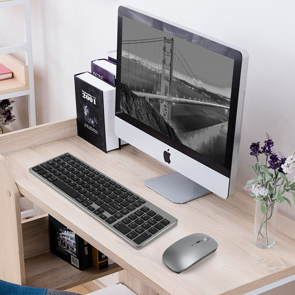 Keyboard and mouse set on a desk