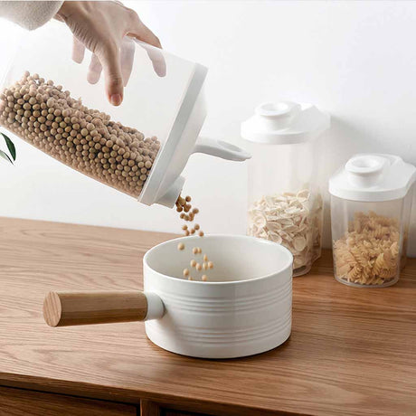 Cereal dispensers stacked on a worktop