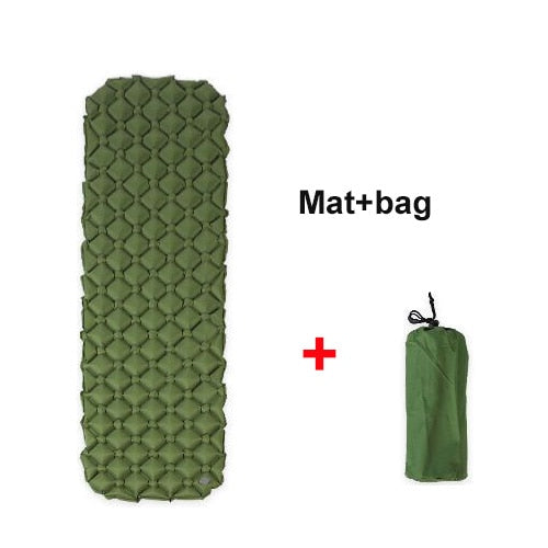 Camping sleeping mat set up inside a tent