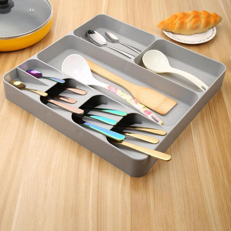 Cutlery organiser on a kitchen worktop