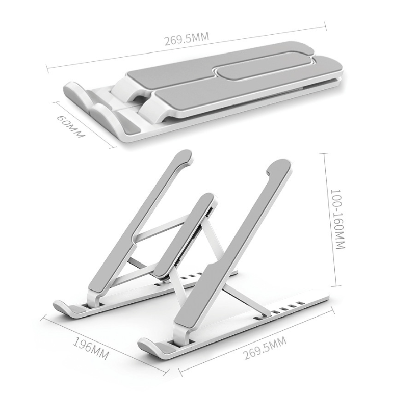 Laptop raised on the stand at a desk