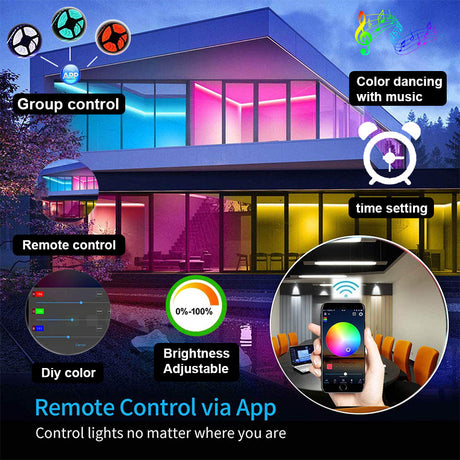 RGB LED strip lights set up in a bedroom