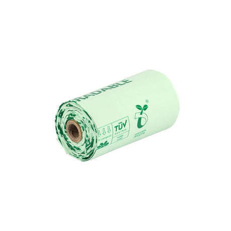 Corn starch dog waste bags on a roll